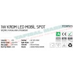 Fujika 1 Watt Krom Led Mobil Spot